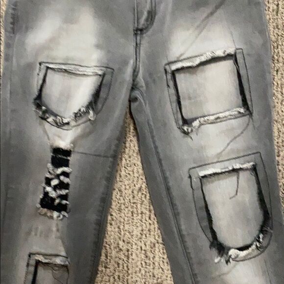Fashion Nova Gray Distressed Jeans Skinny size 5 - Picture 3 of 9